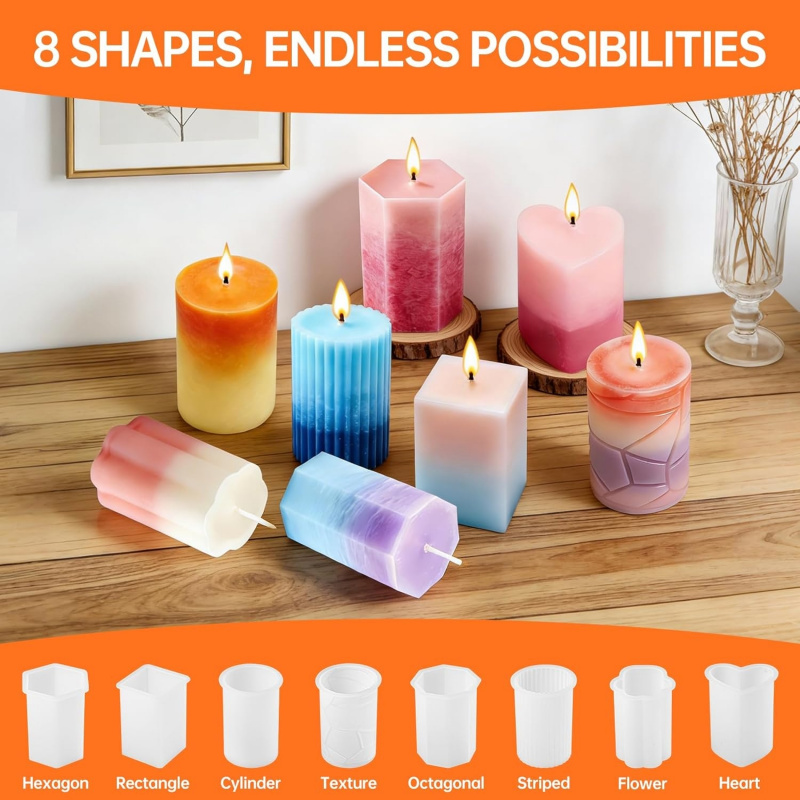 8-delige siliconen kaarsenvorm - Wooden Wick Candle recensie en prijs
